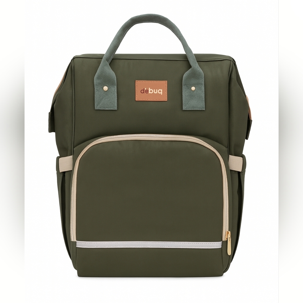Debug Multi-Function Diaper Bag Backpack – Green / Beige Trim